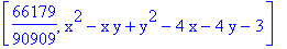 [66179/90909, x^2-x*y+y^2-4*x-4*y-3]